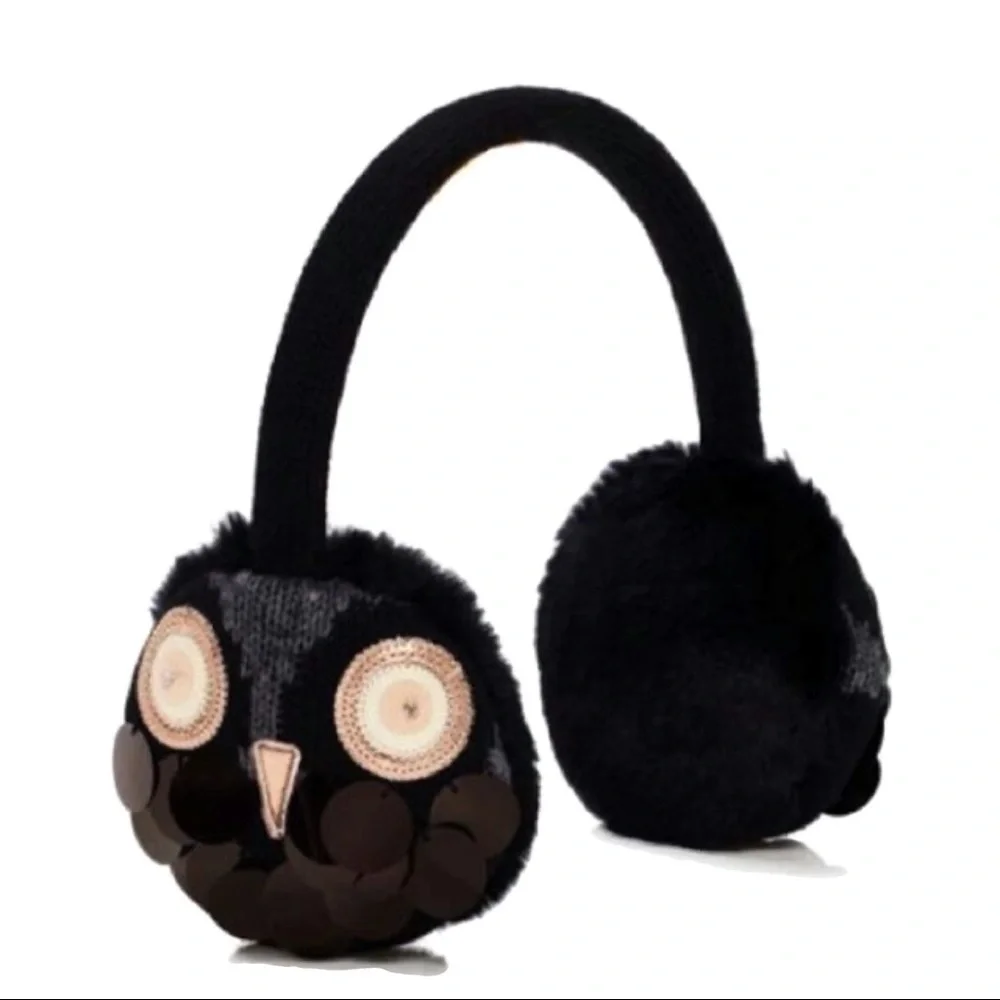 Kate Spade Owl Earmuffs in Box NWT Black Sequins
